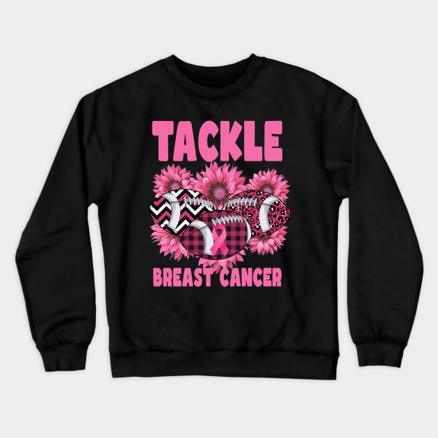 Tackle Breast Cancer Pink Ribbon Football Lovers Crewneck Sweatshirt by Gendon Design